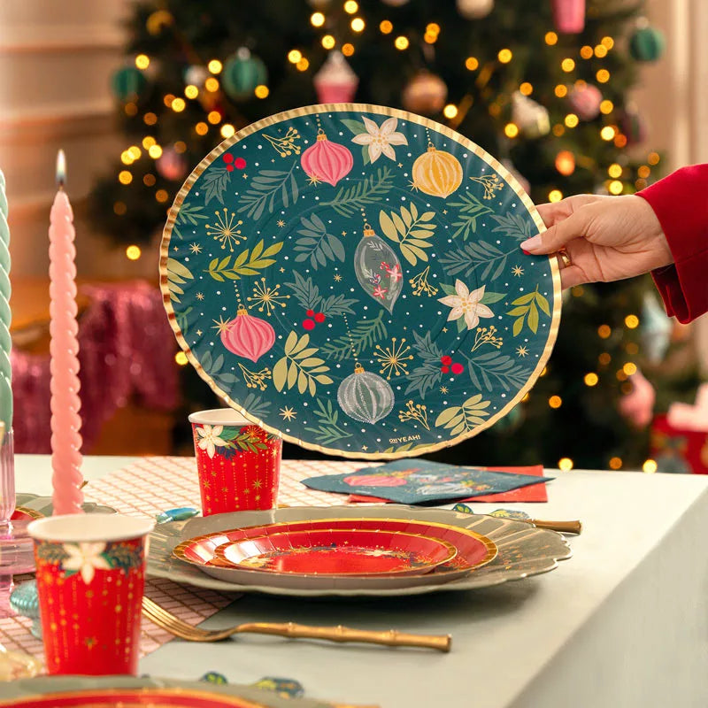 Bandeja Redonda Cartón Navidad Ø 30 cm Verde Ornaments