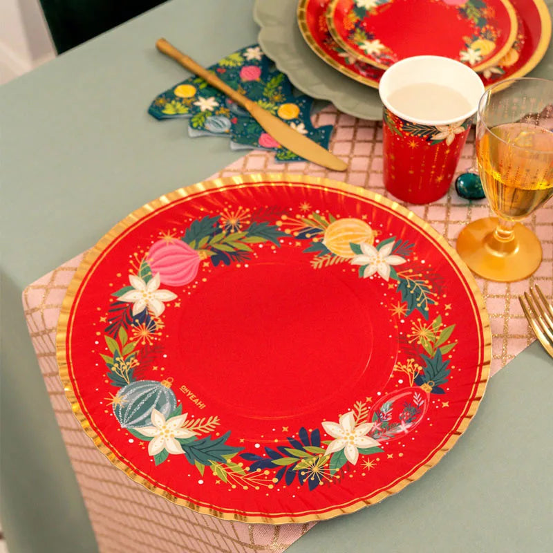 Bandeja Redonda Cartón Navidad Ø 30 cm Rojo Ornaments