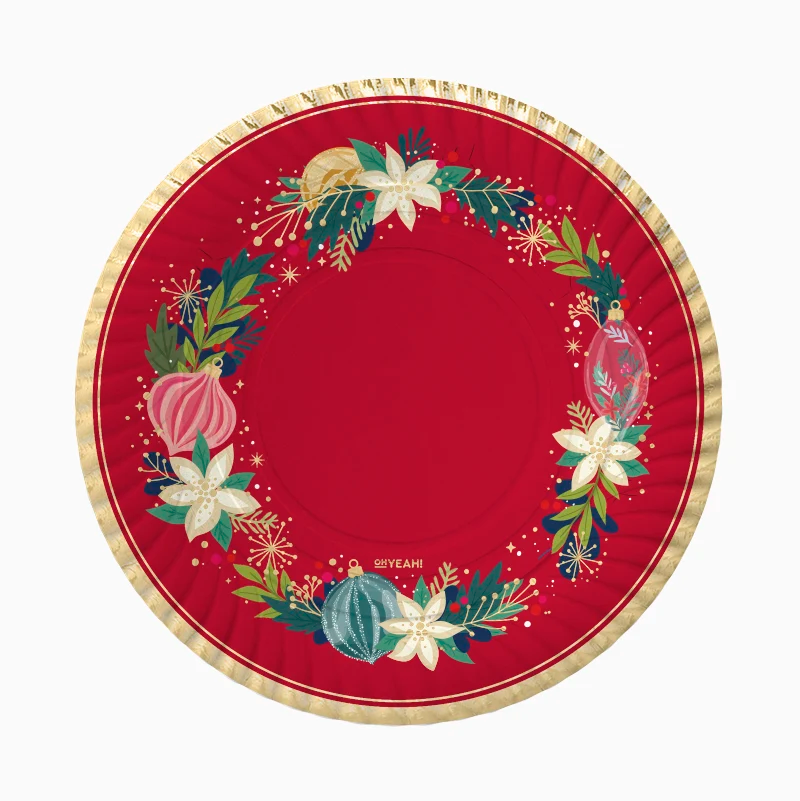 Bandeja Redonda Cartón Navidad Ø 30 cm Rojo Ornaments
