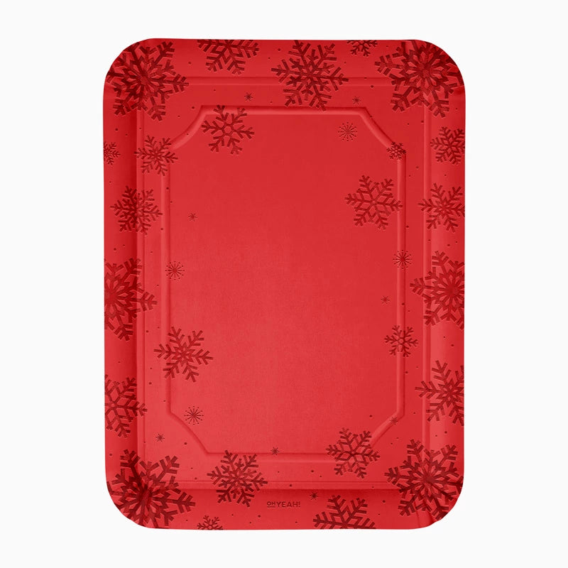 Christmas Cardboard Rectangular Tray 25 x 34 cm Red Glitter Snowflake