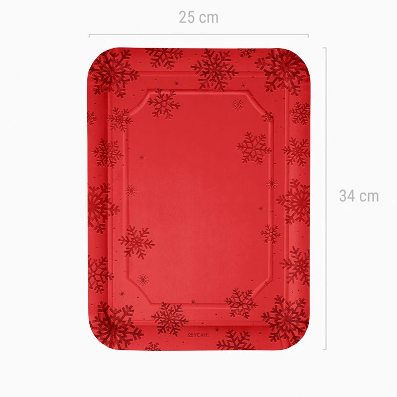 Christmas Cardboard Rectangular Tray 25 x 34 cm Red Glitter Snowflake
