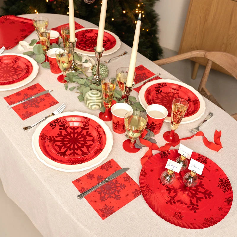 Tovagliolo di carta natalizio a doppio strato 33 x 33 cm Fiocco di neve rosso glitterato