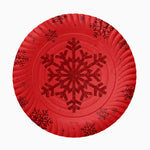 Bandeja Redonda Cartón Navidad Ø 30 cm Copo de Nieve Rojo Glitter