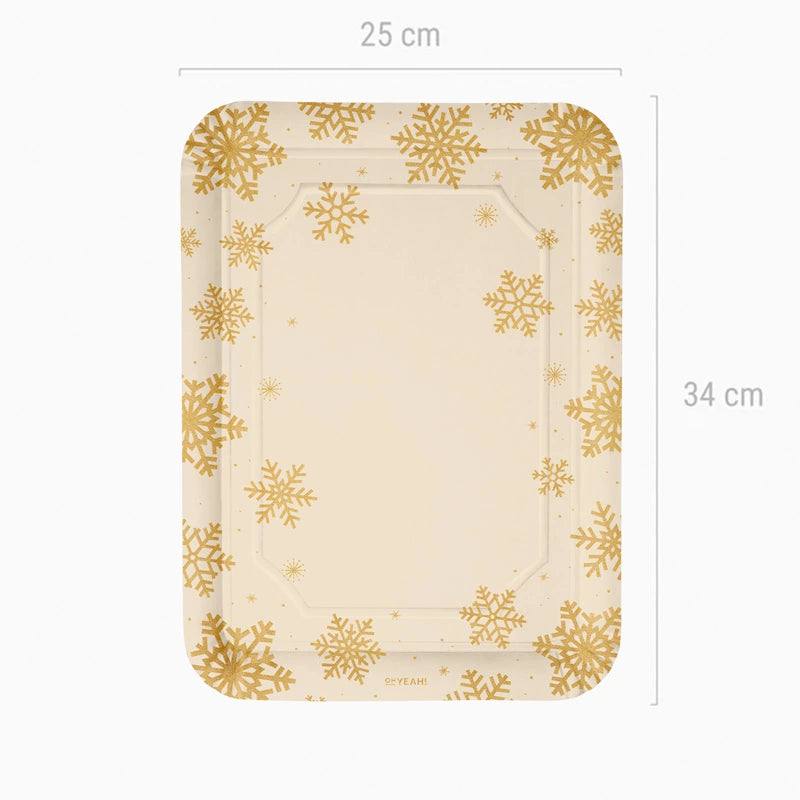 Christmas Cardboard Rectangular Tray 25 x 34 cm Snowflake Gold Glitter