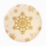 Bandeja Redonda Cartón Navidad Ø 30 cm Copo de Nieve Oro Glitter