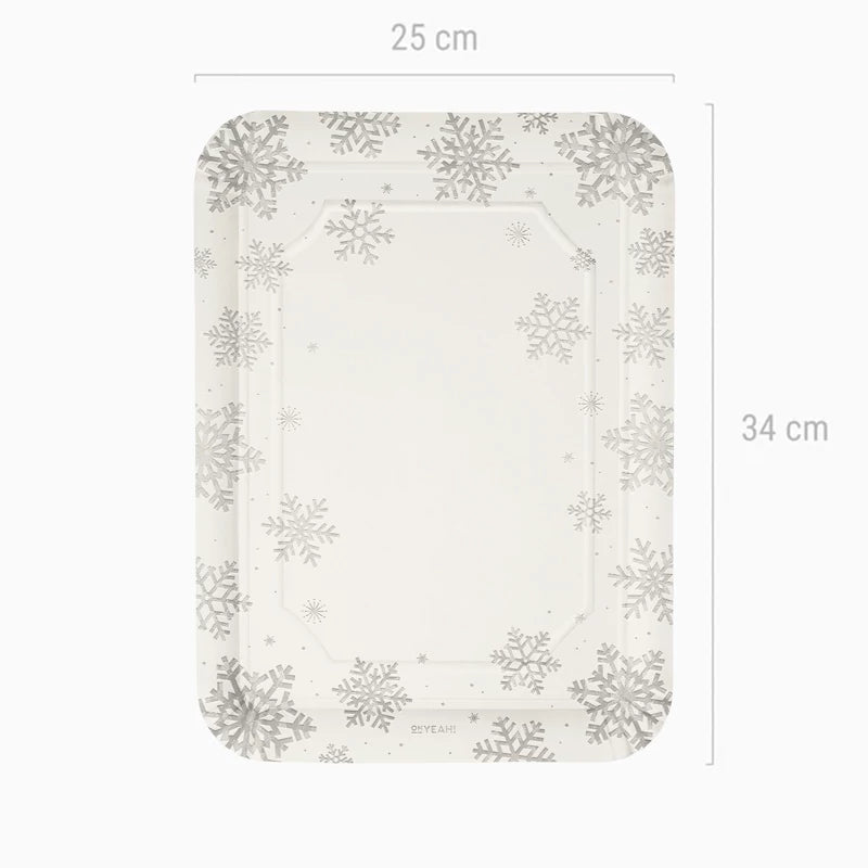 Bandeja Retangular de Cartão de Natal 25 x 34 cm Floco de Neve Prata Glitter