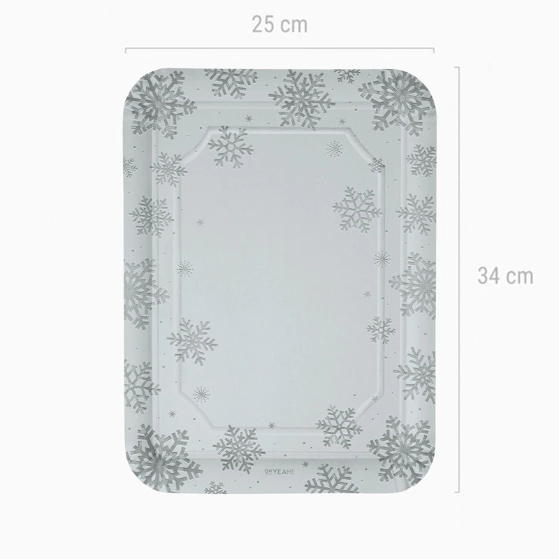 Bandeja Rectangular Cartón Navidad 25 x 34 cm Copo de Nieve Plata Glitter