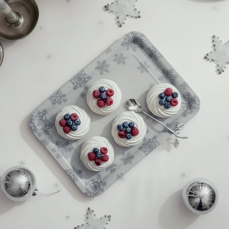 Bandeja Rectangular Cartón Navidad 25 x 34 cm Copo de Nieve Plata Glitter