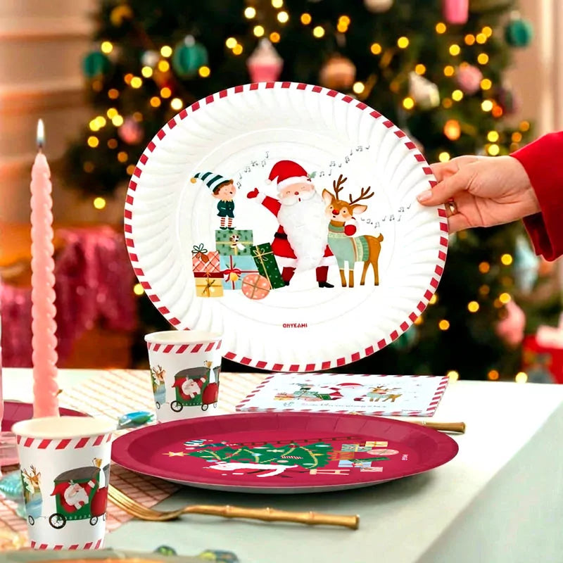 Bandeja Redonda Cartón Navidad Ø 30 cm ¡Llega Papá Noel!