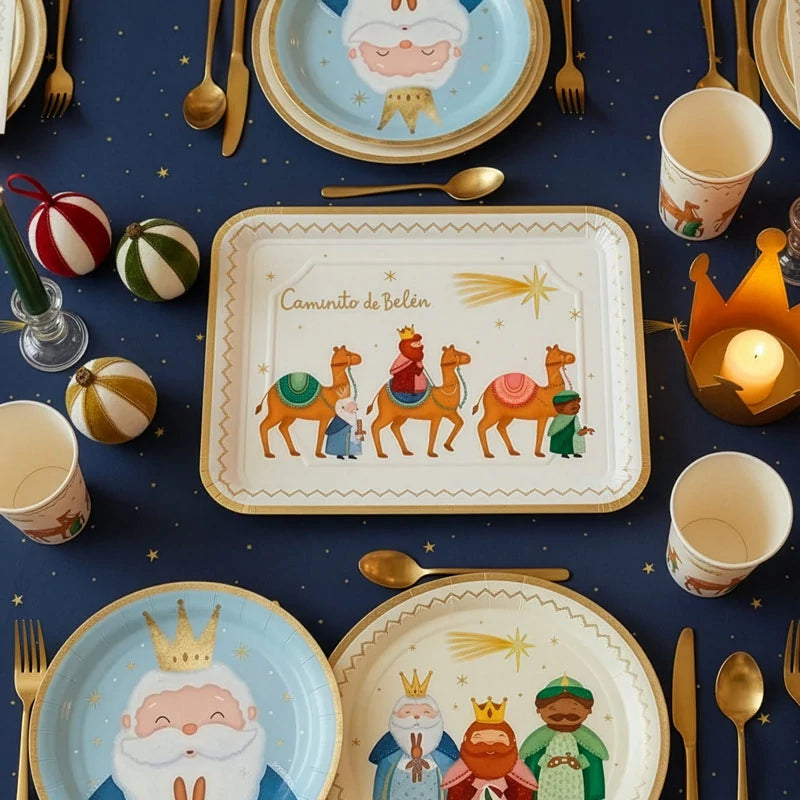 Rechteckiges Weihnachtstablett aus Pappe 25 x 34 cm Petit Three Wise Men (Karton mit 36 Packungen)