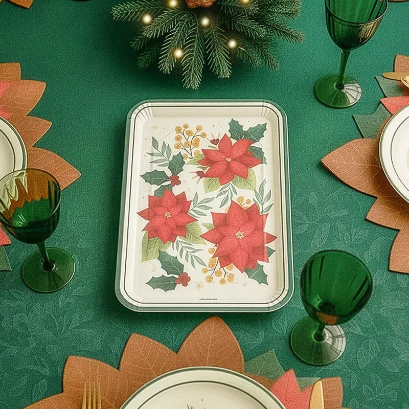 Christmas Cardboard Rectangular Tray 25 x 34 cm Poinsettia