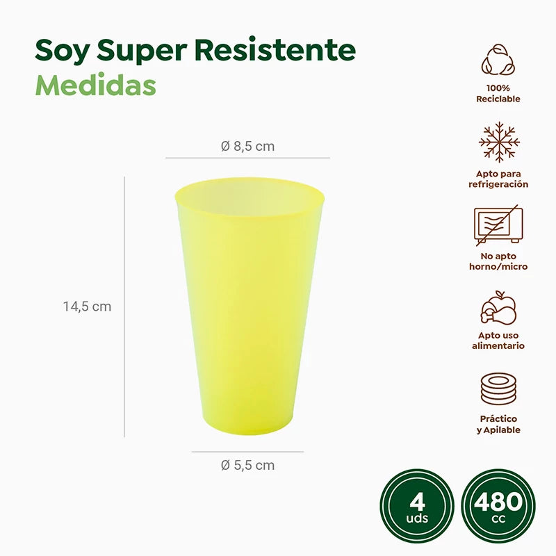 Vaso Cocktail Plástico PP Reutilizable 480 cc Amarillo