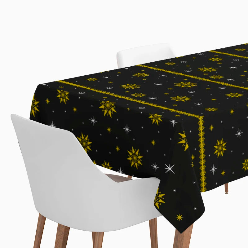 Silvester-Tischdeckenrolle 1,20 x 5 m schwarz mit goldenem Stern-Aufdruck für elegante Partys – Oh Yeah!