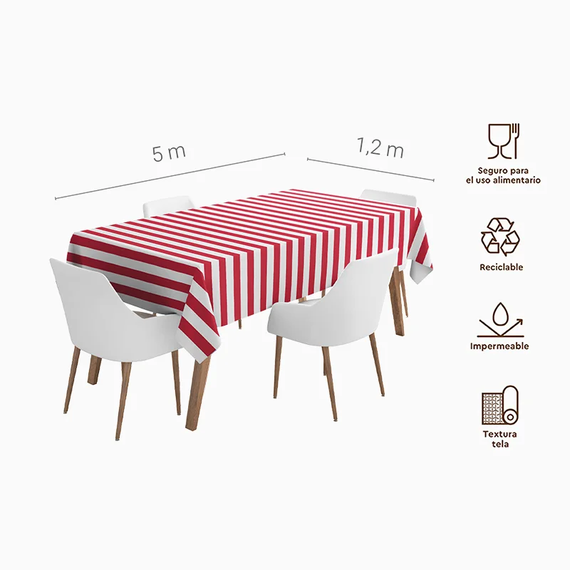 Rollo Mantel Papel 1.20 x 5 m Rayas Rojo y Blanco
