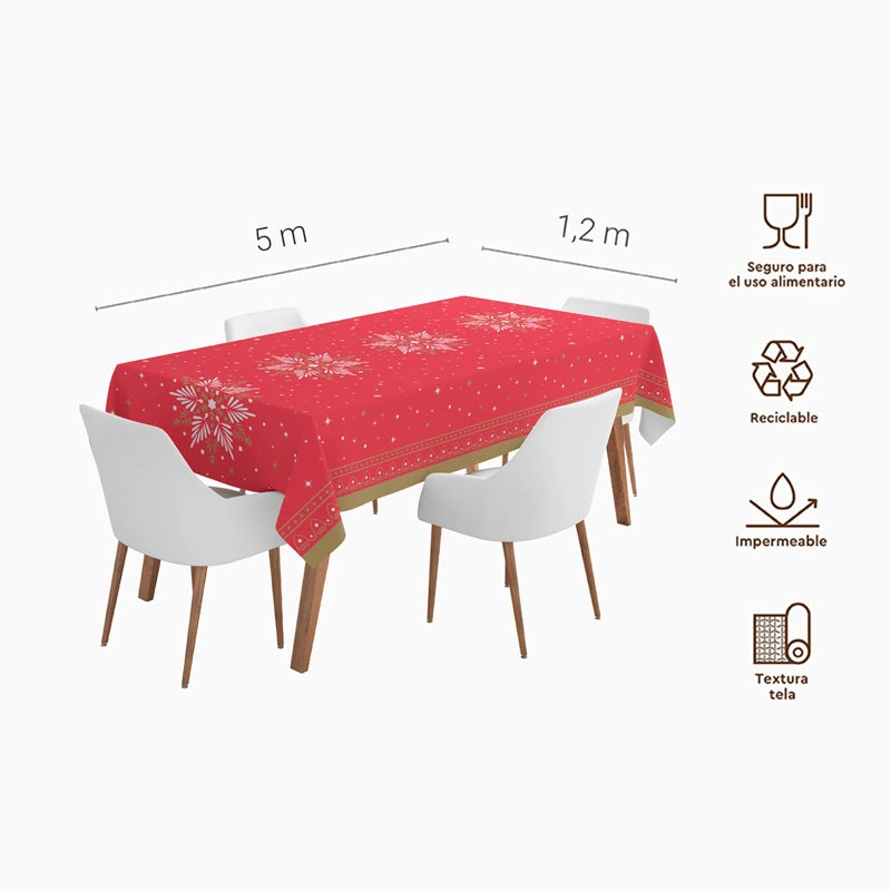 Rollo Mantel Papel Navidad 1.20 x 5 m Copo de Nieve Rojo y Blanco