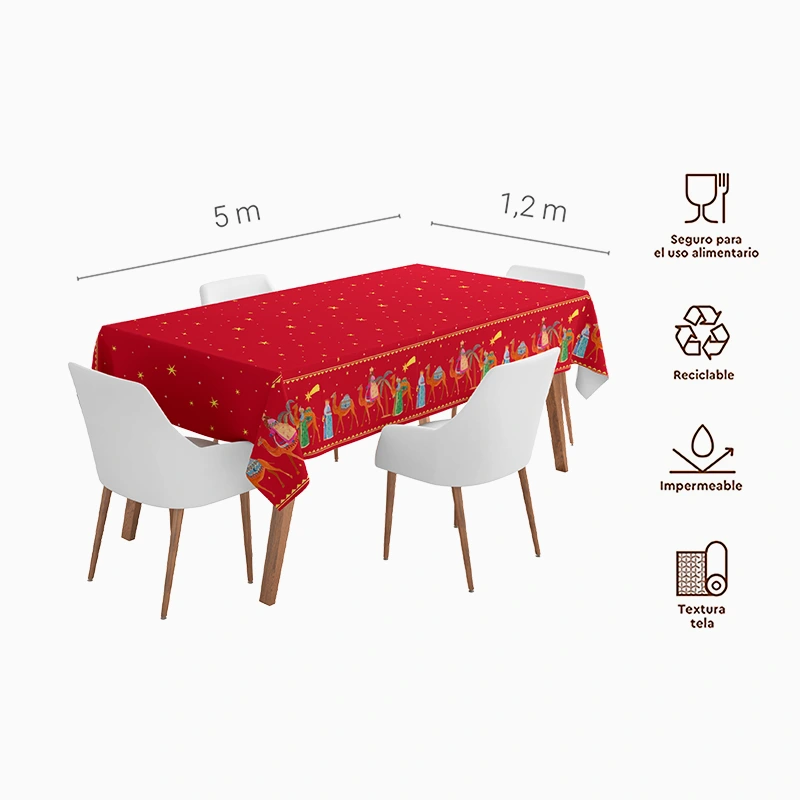Rollo Mantel Papel 1.20 x 5 m Rojo Reyes Magos