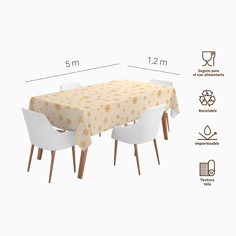 Rollo Mantel Papel Navidad 1.20 x 5 m Copo de Nieve Oro Glitter