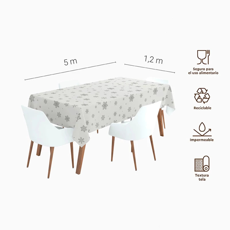 Inspiracion con Rollo Mantel Papel Navidad 1.20 x 5 m Copo de Nieve Plata Glitter