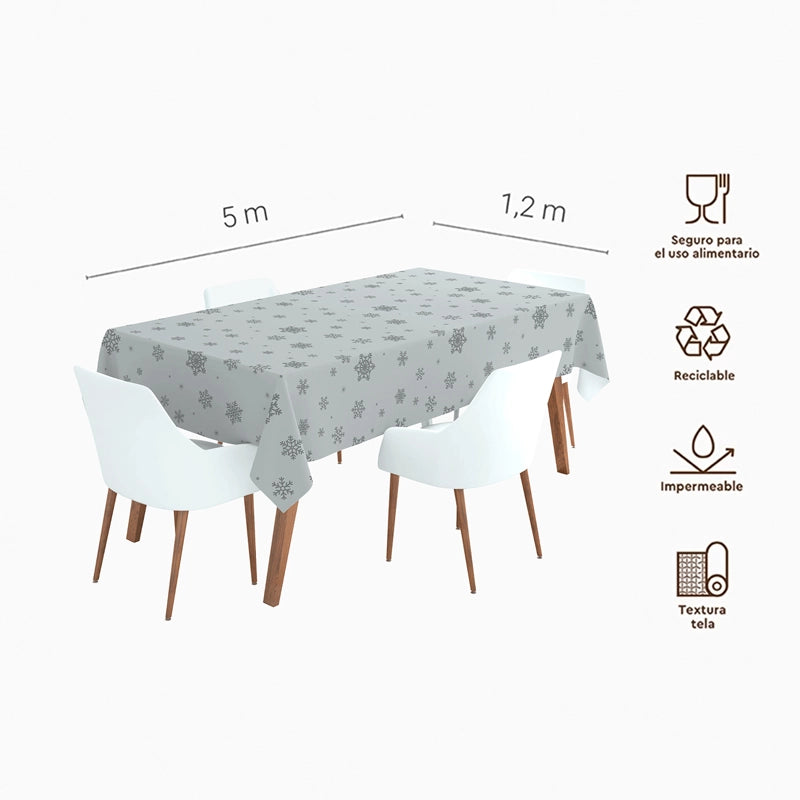 Rollo Mantel Papel Navidad 1.20 x 5 m Copo de Nieve Plata Glitter