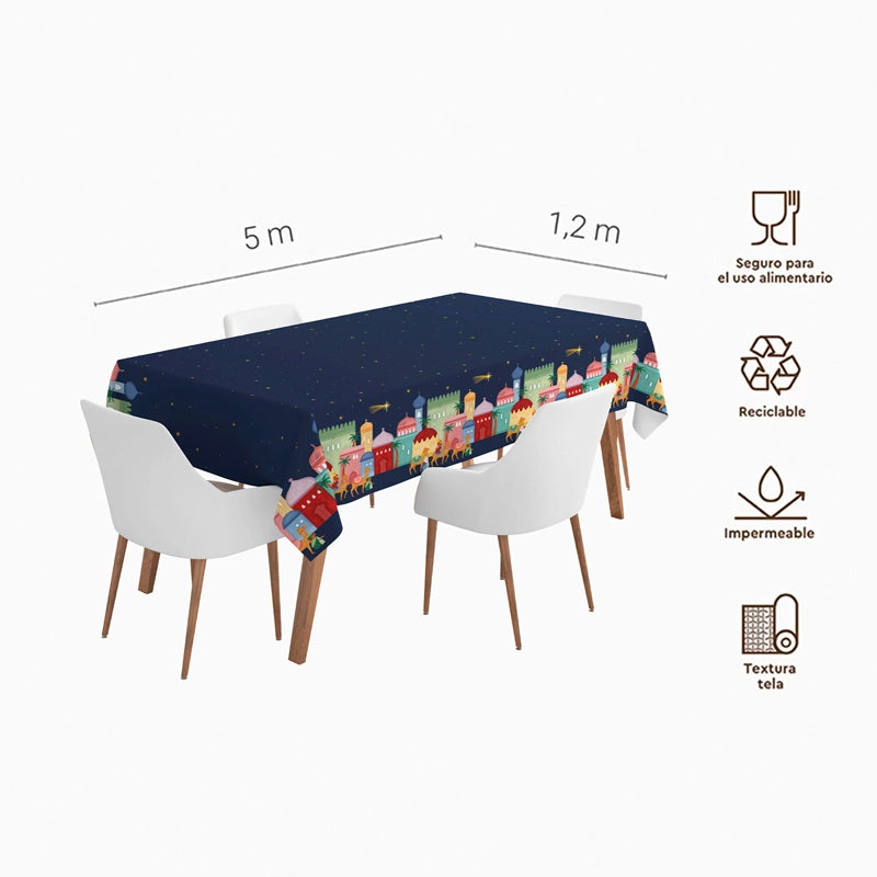 Rollo Mantel Papel Navidad 1.20 x 5 m Petit Reyes Magos Azul
