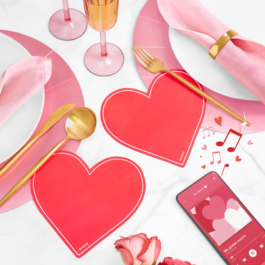 Servilletas Papel Doble Capa Corazón San Valentín Rojo