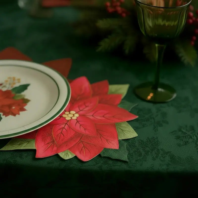 Serviette en papier double couche de Noël en forme de poinsettia