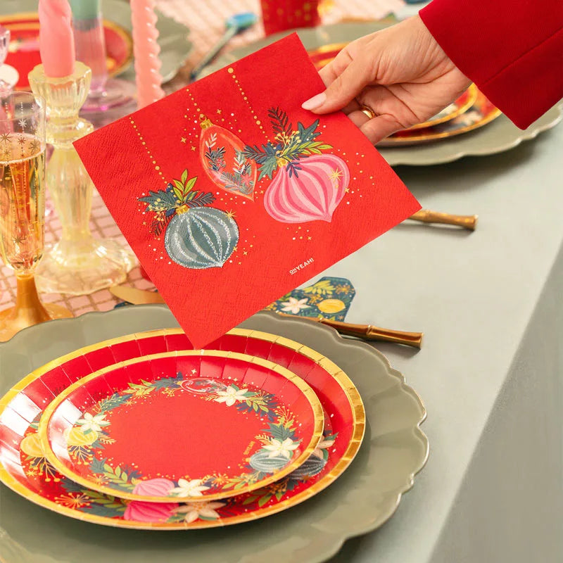 Servilleta Papel Doble Capa Navidad 33 x 33 cm Rojo Ornaments
