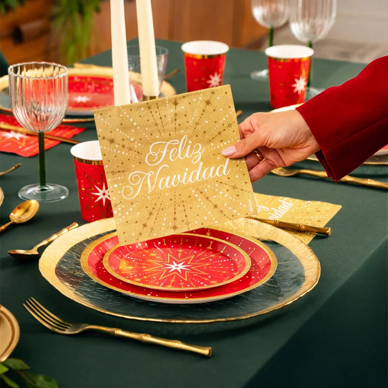 Servilleta Papel Doble Capa Navidad 33 x 33 cm Oro 'Feliz Navidad'