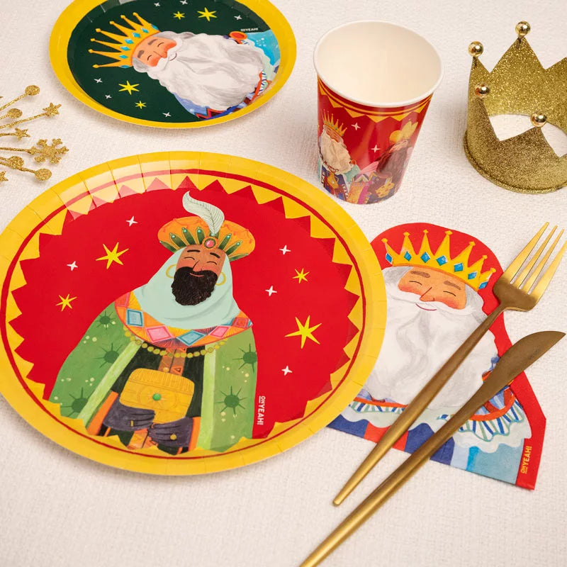 Plato Cartón Llano Redondo Postre Ø 17 cm Noche de Reyes Magos