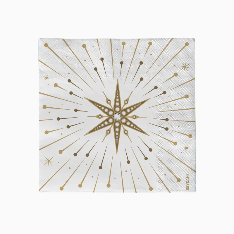 Servilleta Papel Doble Capa Navidad 33 x 33 cm Blanco y Dorado