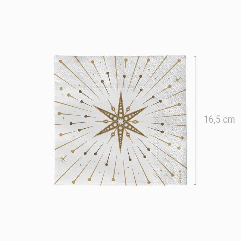 Camada de natal de guardanapo de papel duplo 33x33 cm White Gold Star