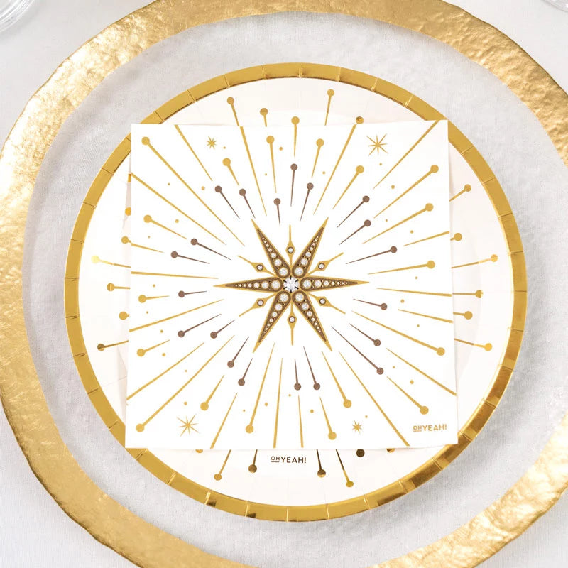 Servilleta Papel Doble Capa Navidad 33 x 33 cm Blanco y Dorado