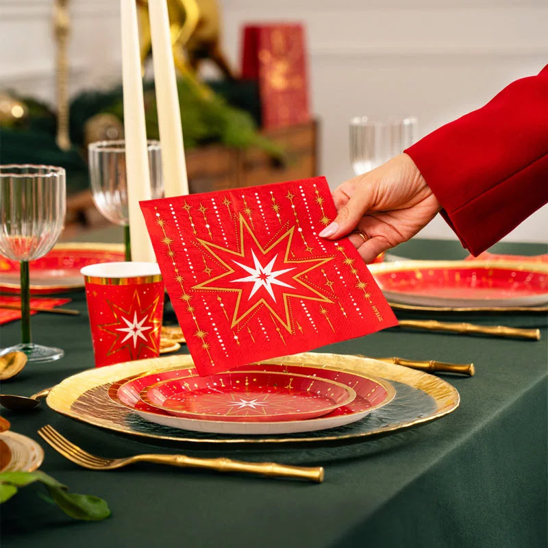 Servilleta Papel Doble Capa Navidad 33 x 33 cm Estrella Rojo