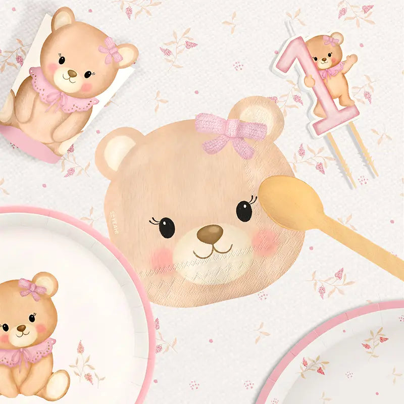 Servilleta Papel Doble Capa 33 x 33 cm Forma Baby Osito Rosa