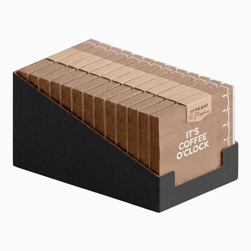 Servilleta Papel Doble Capa 33 x 33 cm 'It's Coffee O'Clock' + Caja Expositora