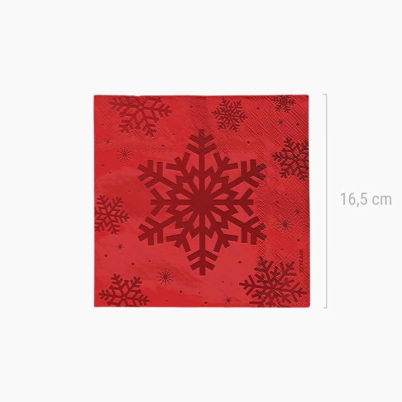 Servilleta Papel Doble Capa Navidad 33 x 33 cm Copo de Nieve Rojo Glitter