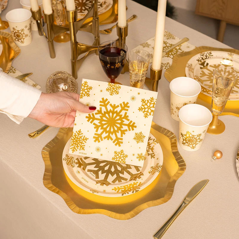 Inspiracion con Tovagliolo di carta natalizio a doppio strato 33 x 33 cm Fiocco di neve glitter oro