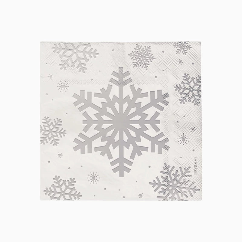 Guardanapo de Papel Dupla Camada de Natal 33 x 33 cm Floco de Neve Prata Glitter