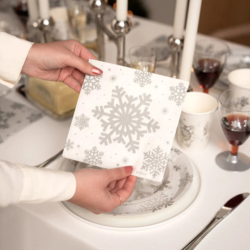 Servilleta Papel Doble Capa Navidad 33 x 33 cm Copo de Nieve Plata Glitter