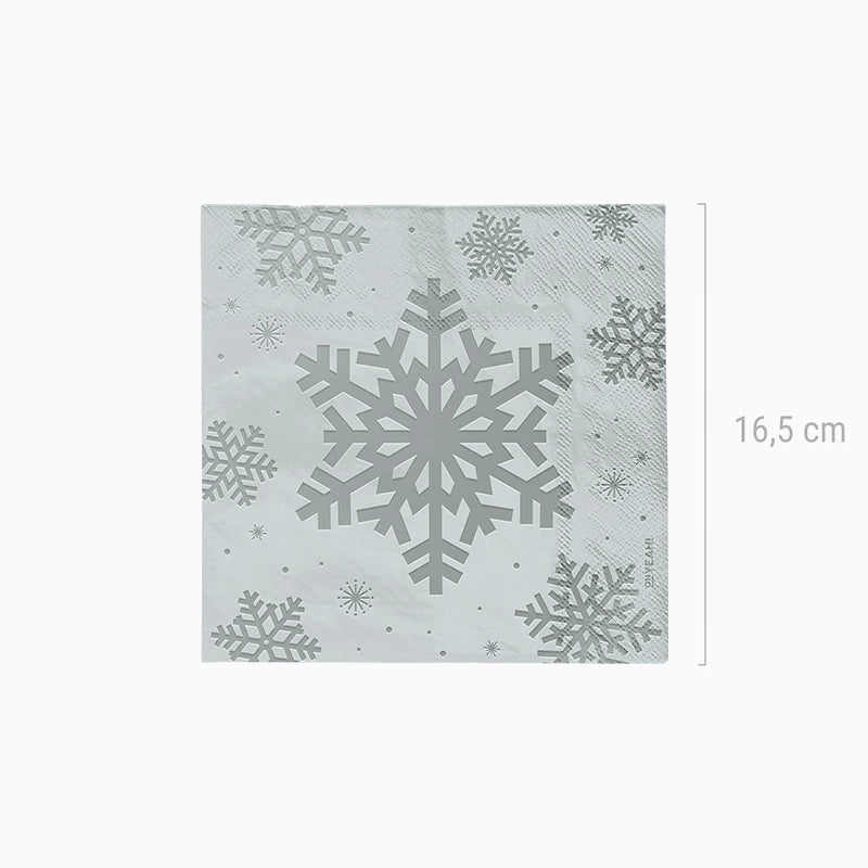 Servilleta Papel Doble Capa Navidad 33 x 33 cm Copo de Nieve Plata Glitter