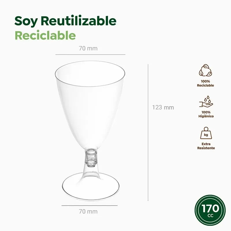 Gobelet à eau/vin en plastique réutilisable 170 cc Transparent
