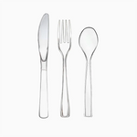 Set Cubiertos Plástico Premium Transparente 12 Personas