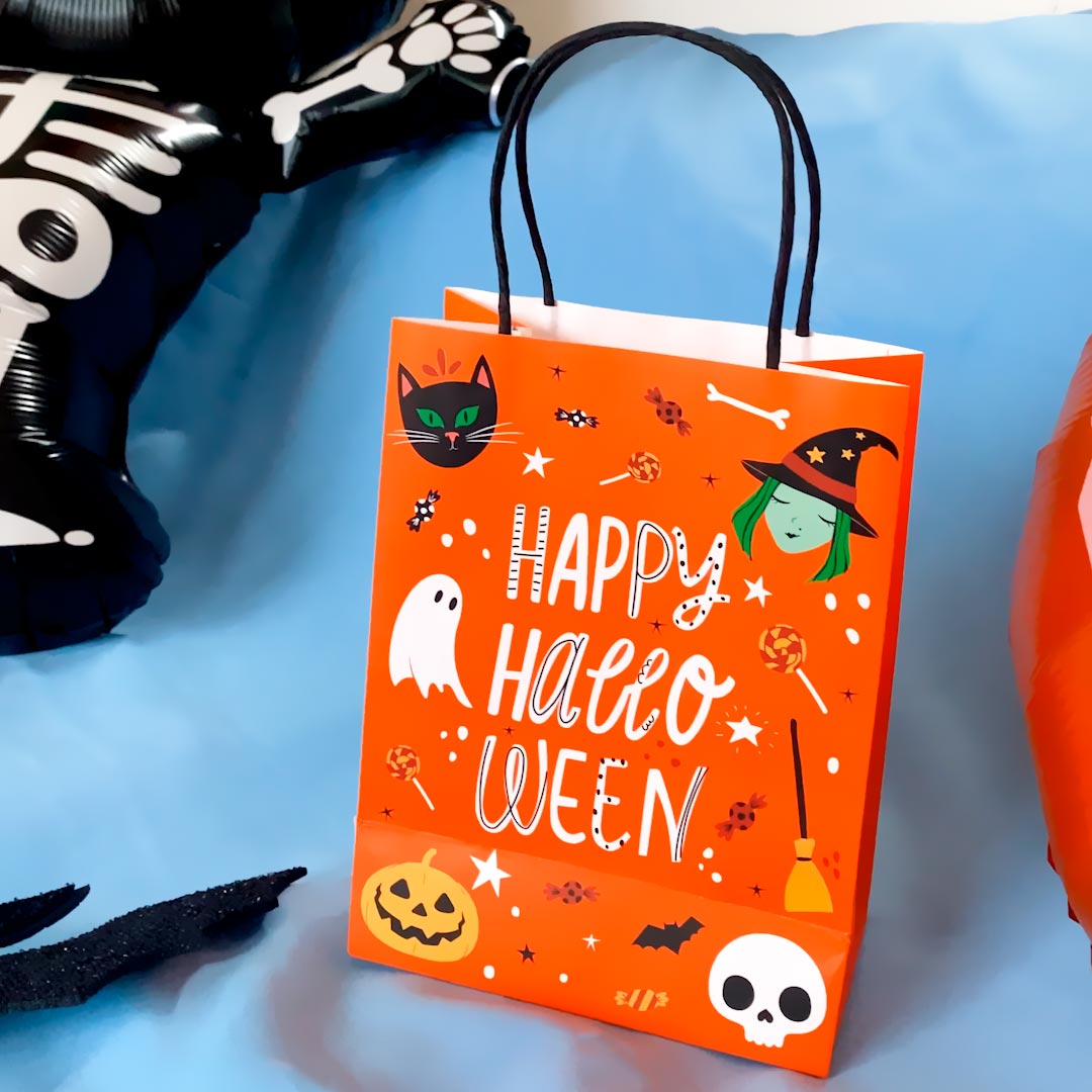 Petit sac cadeau "joyeux halloween" orange