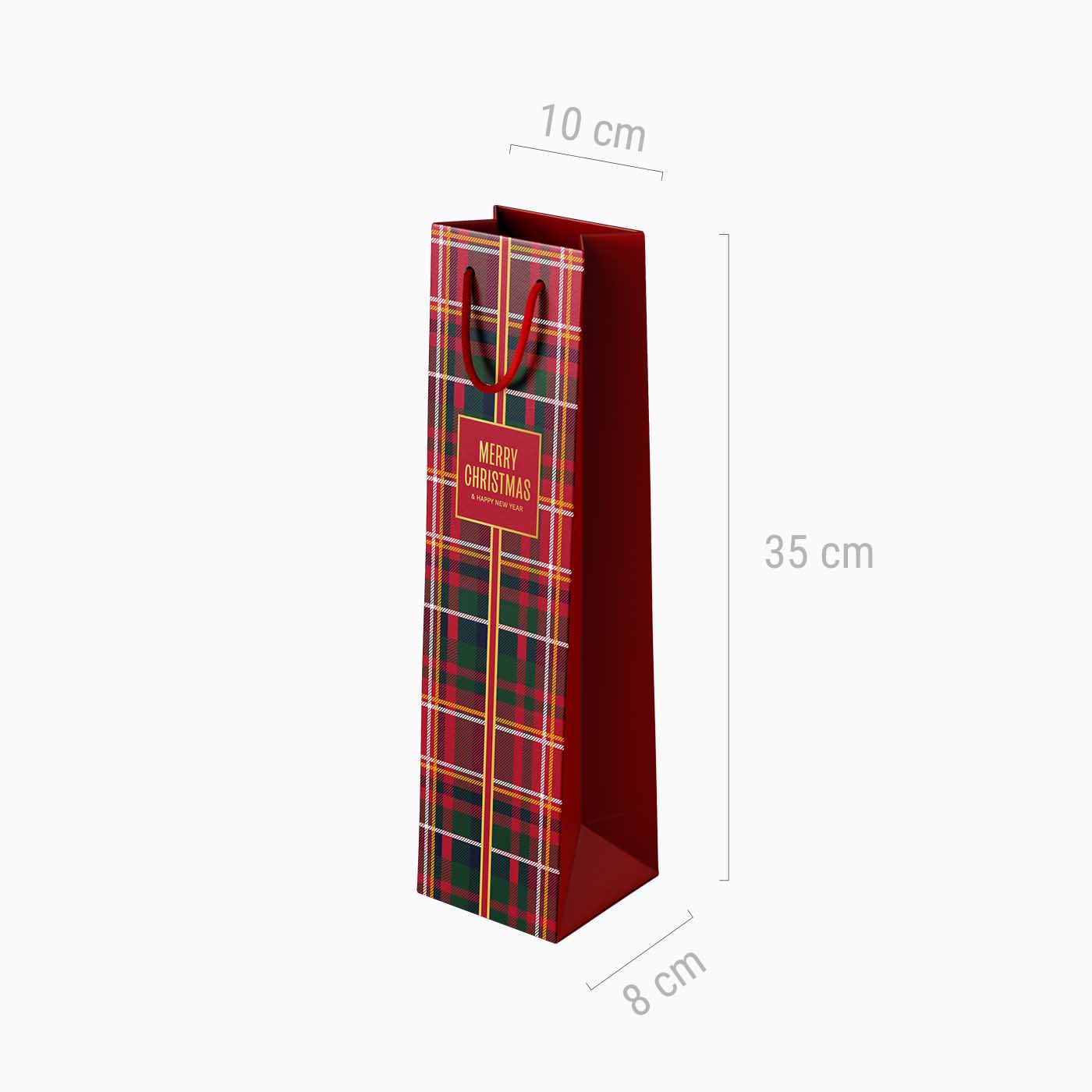 Christmas Cardboard Wine Bottle Gift Bag 10 x 8 x 35 cm Tartan