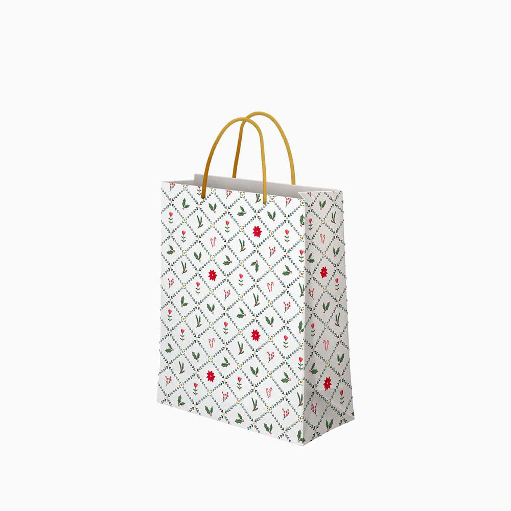 Petit sac cadeau de Noël en carton 18 x 10 x 24 cm Blanc