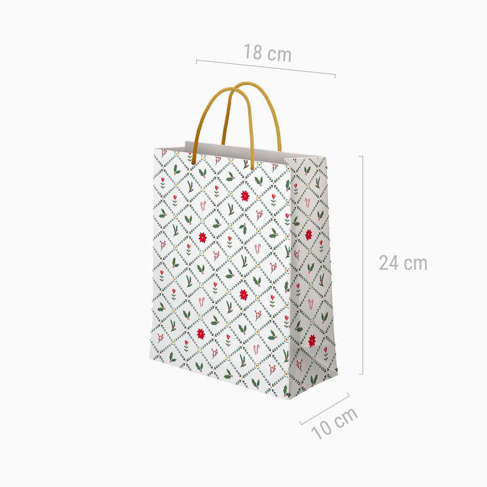 Petit sac cadeau de Noël en carton 18 x 10 x 24 cm Blanc