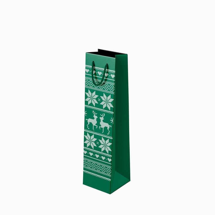 Saco de presente para garrafa de vinho de papelão de Natal 8 x 10 x 35 cm Floco de neve verde