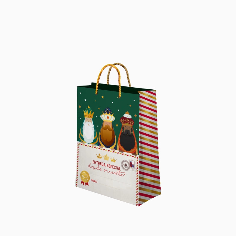 Bolsa Regalo Navidad Pequeña 18 x 10 x 24 cm Reyes Magos Carta Verde