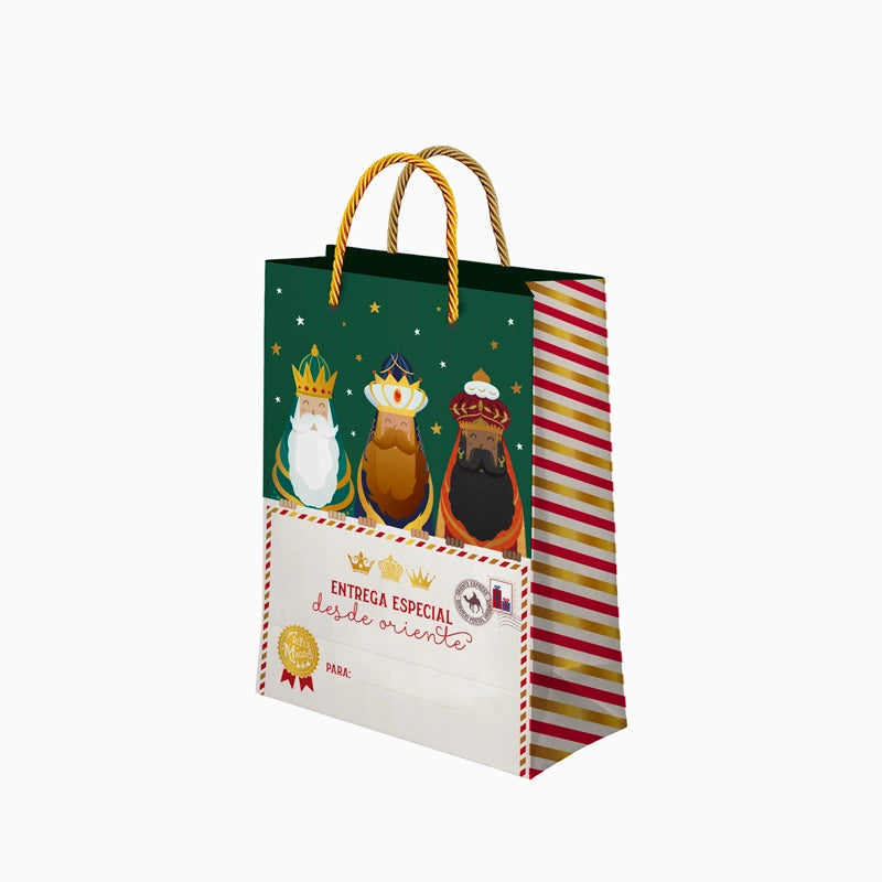 Bolsa Regalo Navidad Mediana 26 x 10 x 32 cm Reyes Magos Carta Verde
