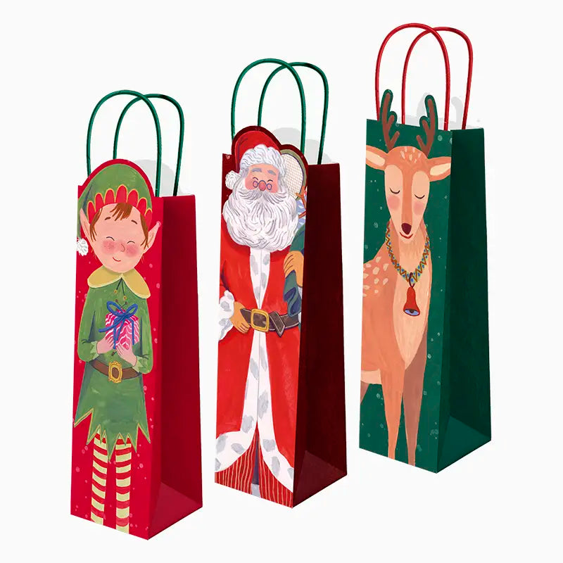 Bottle bottiglia vino Natale 8 x 10 x 35 cm papà Noel ed elfo